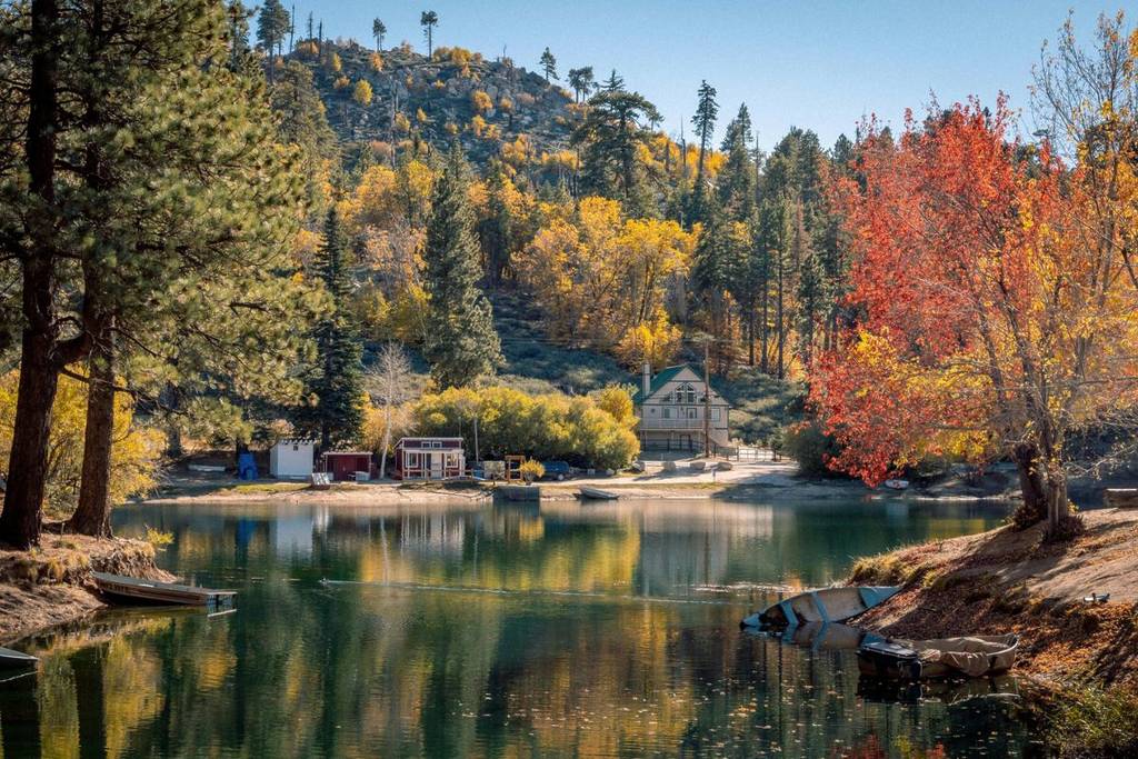 Green Valley Lake surrounded by forested mountains
