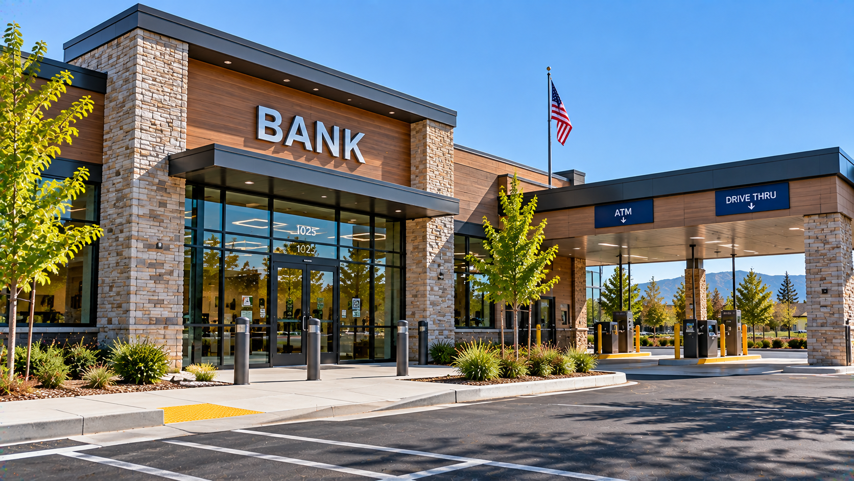 Bank building exterior and entrance