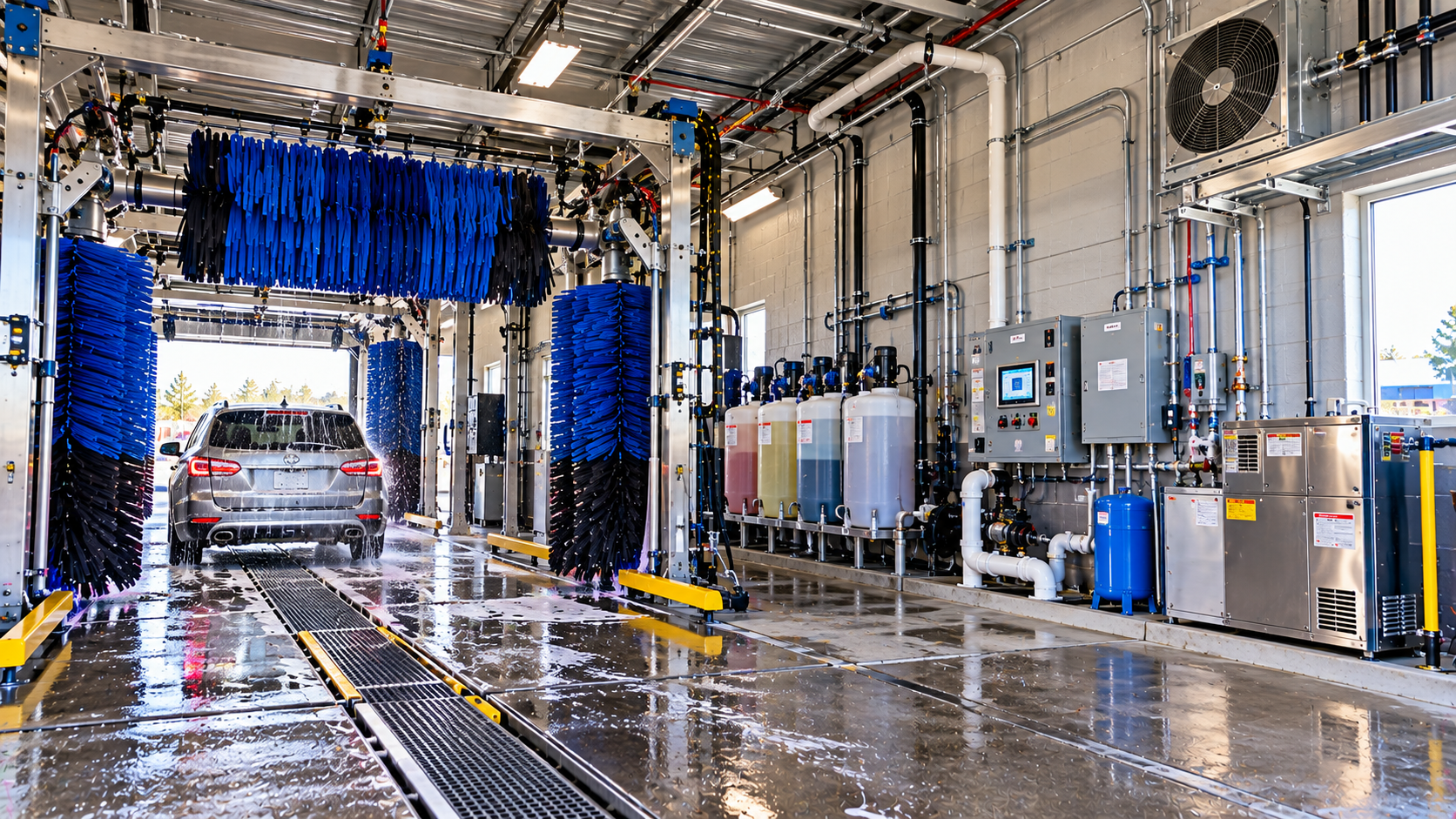 Automatic car wash tunnel and equipment