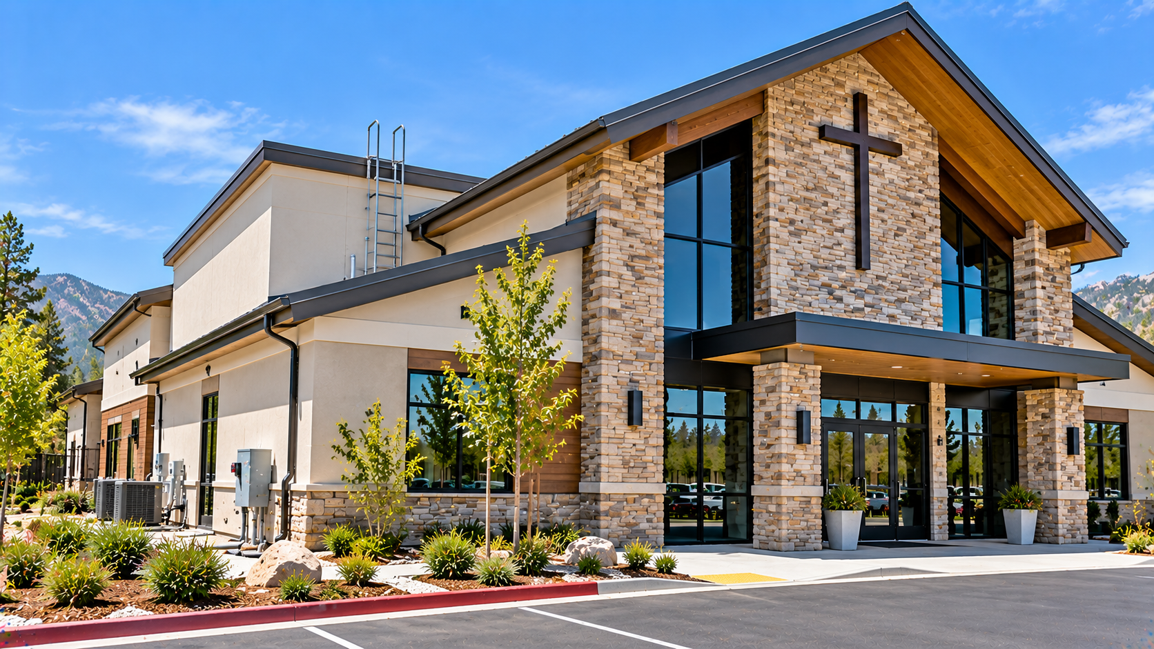 Church building exterior and entrance