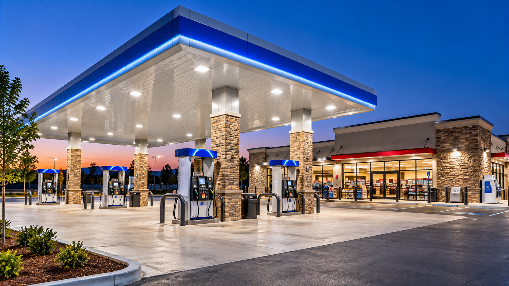 Gas station and convenience store exterior