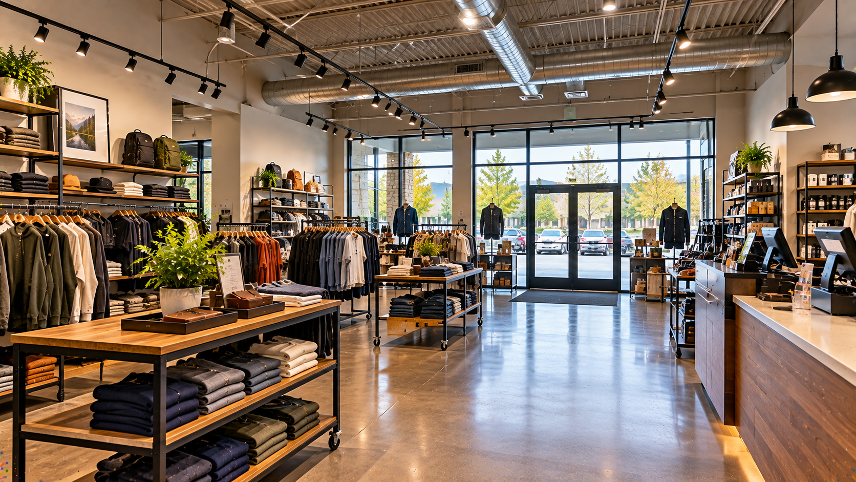 Retail store interior with merchandise displays